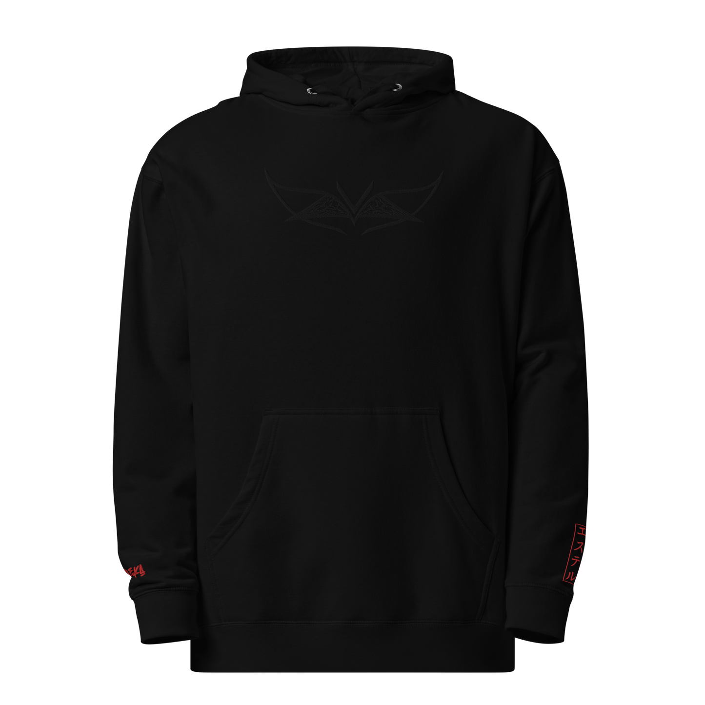 Velleka Embroidered Logo Hoodie (Black/Black/Red)