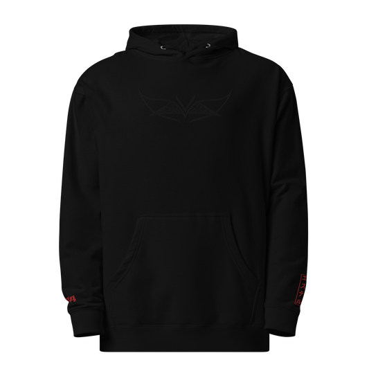 Velleka Embroidered Logo Hoodie (Black/Black/Red)